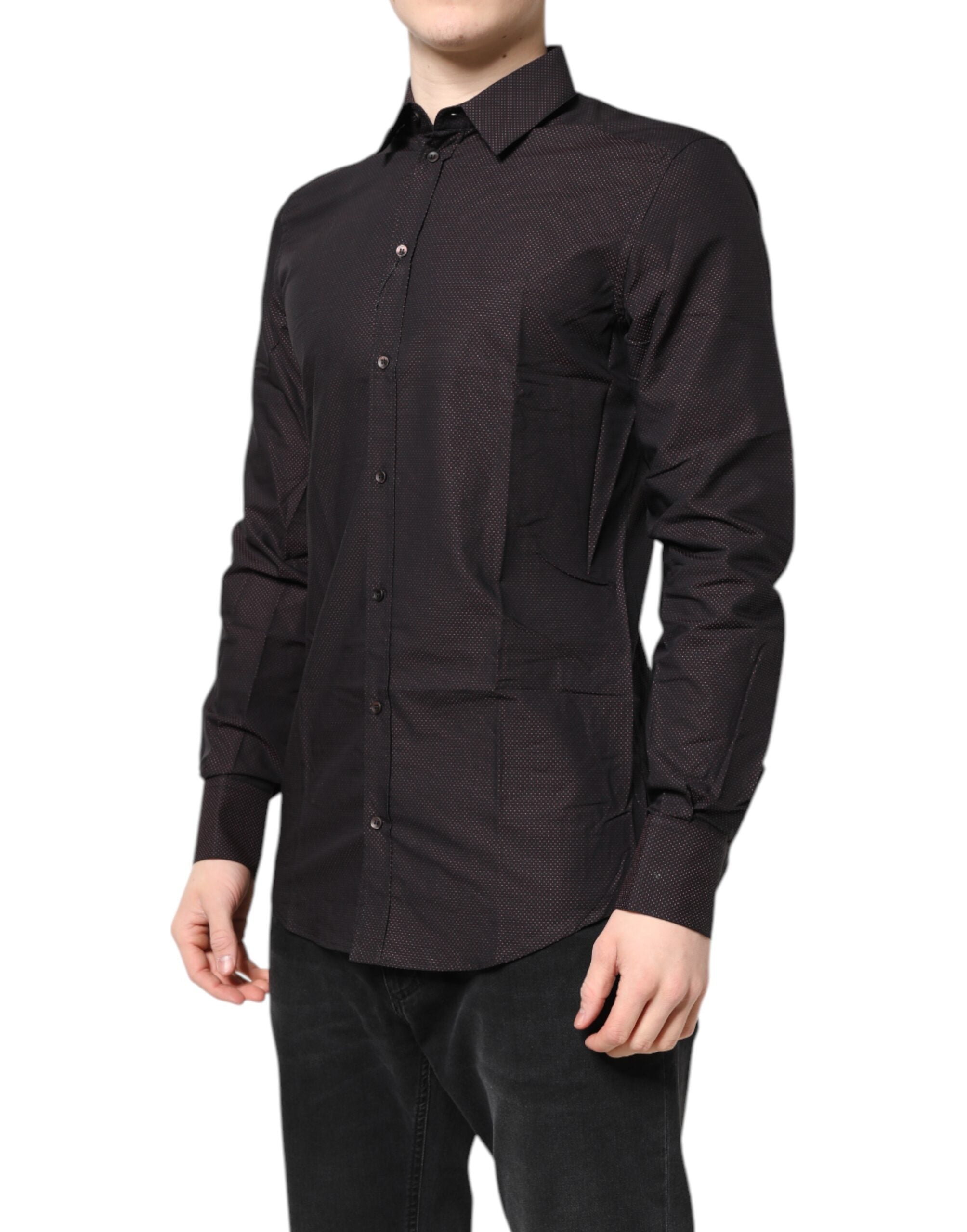 Dolce & Gabbana Men's Maroon Jacquard Cotton Shirt GOLD